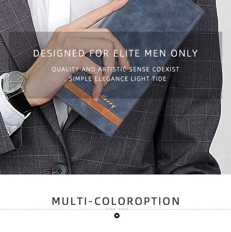 Lange Herrenbrieftasche von Baellerry im Business-Stil mit mehreren Kartenfächern, zweifach gefaltetem Design und Reißverschlussfach für Quittungen._voghion.com