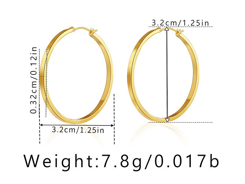 Orecchini a cerchio minimalisti in ottone placcato K oro vero, orecchini Hiphoop con texture in metallo lucido_voghion.com