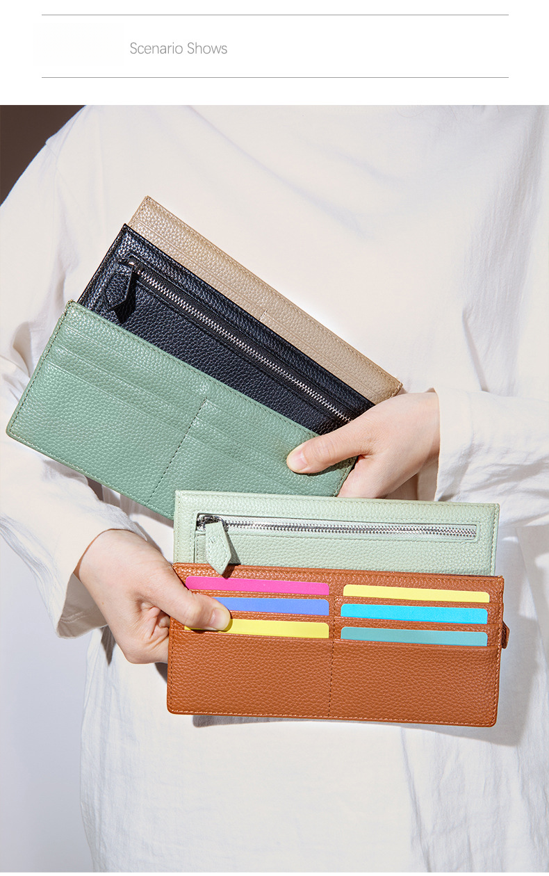 Cartera minimalista nueva con tarjetero integrado con sensación de cuero auténtico y clip para billetes con múltiples posiciones para tarjetas Cartera japonesa de moda con cremallera cero_voghion.com