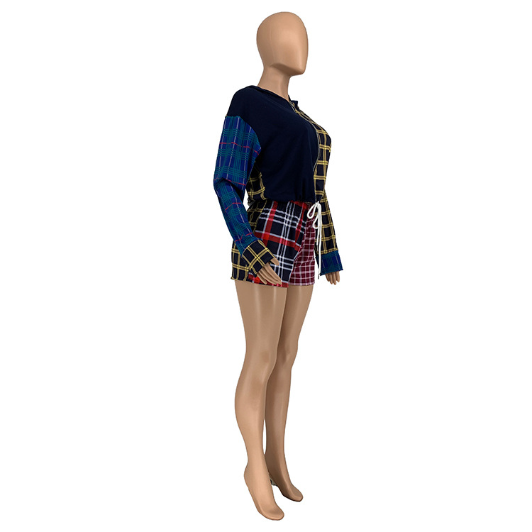 Abito a due pezzi scozzese a quadri con camicia casual di nuova moda primaverile da donna_voghion.com