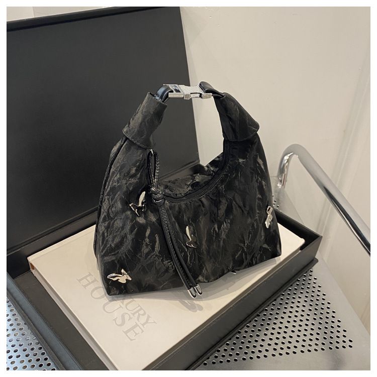 Borsa a tracolla a farfalla metallizzata alla moda in stile Ins, morbida in PU, modello Crescent 2024, da donna, estate_voghion.com