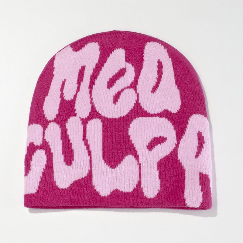 Berretto invernale caldo in jacquard lavorato a maglia con lettere hip-hop Mea, unisex_voghion.com