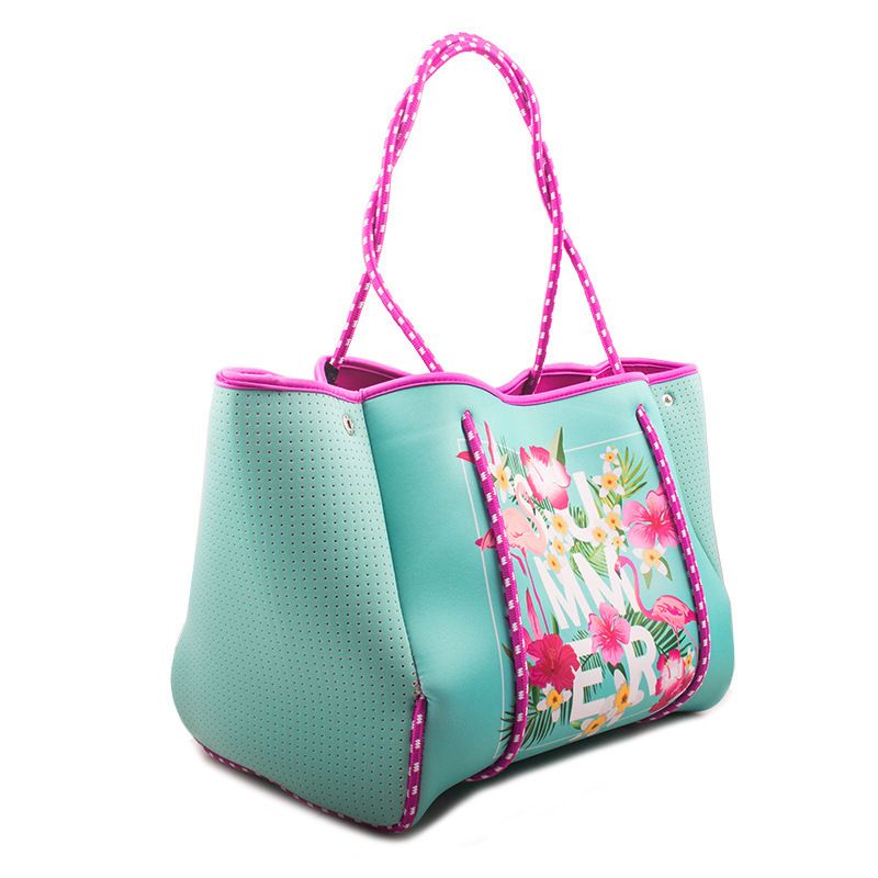 Tauchstoff Strandtasch, bedréckte Flamingo Handtasche, Outdoor Picknick Fraen Handtasche mat grousser Kapazitéit_voghion.com