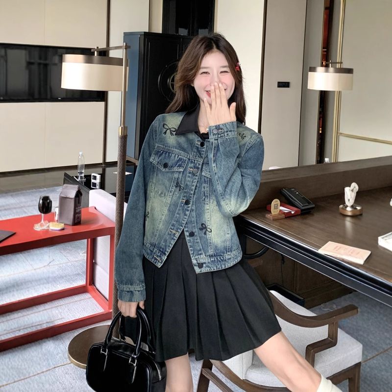 Koreanische bestickte Cowboyjacke für Damen, neuer Stil für Frühling und Herbst, süßes Design, Jacke, trendiges Oberteil_voghion.com