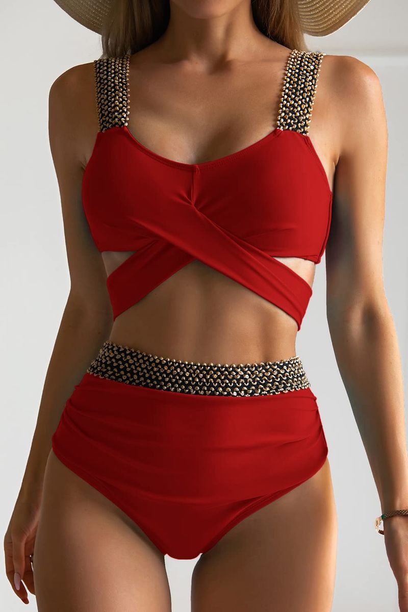 Swimsuit Women's Sexy Split Size Chest Gathering Straps Bikini High Waist Slim Plus Size_voghion.com