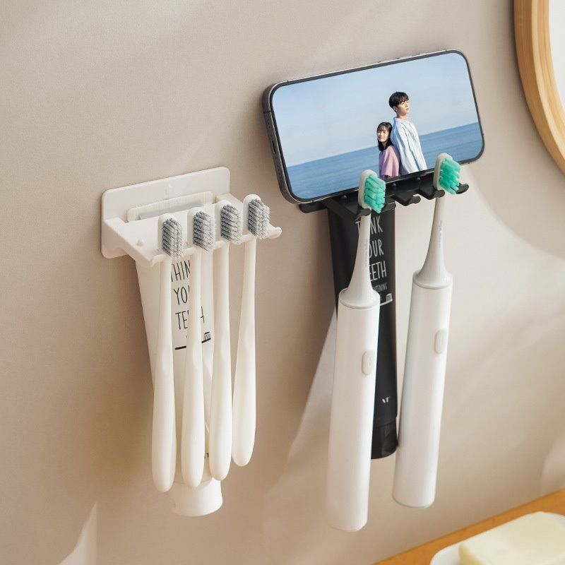 Multifunctional toothbrush holder wall mounted storage rack household toothbrush rack toothpaste rack bathroom wash rack_voghion.com