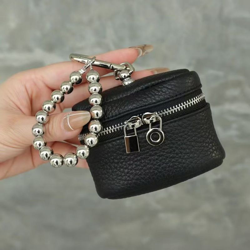 Top Layer Cowhide Fashionable Neck Hanging Compact Lunch Box Women's Genuine Leather Lychee Texture Lipstick Mini_voghion.com