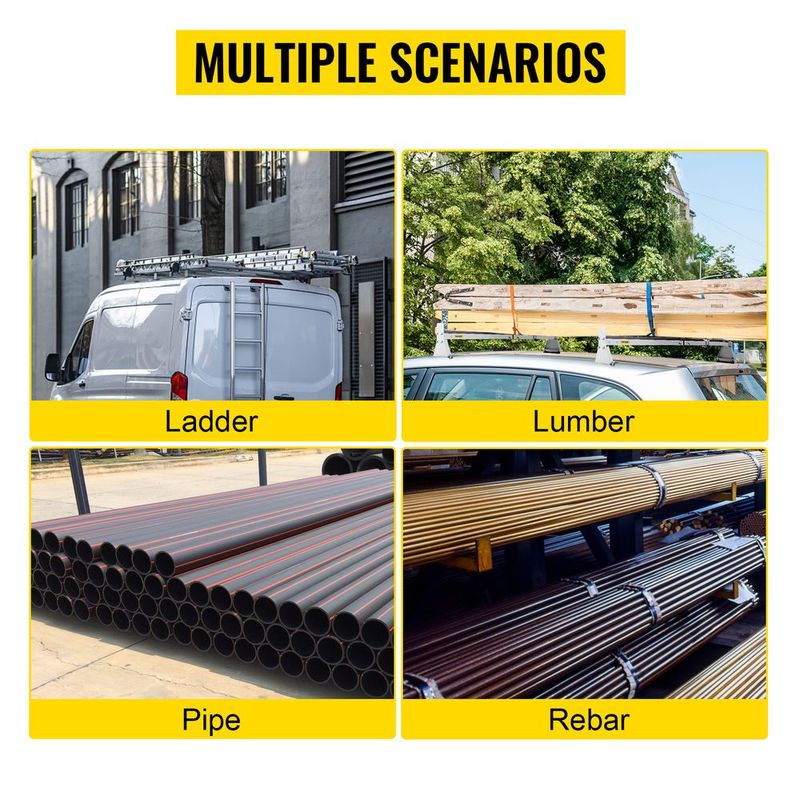 VEVOR Van Roof Ladder Rack, 2 Bars, 331 LBS Capacity, 52"-63.8" Adjustable Steel Roof Rack Cross Bar With Ladder Stoppers, Fit With Rain Gutters, For Kayak Canoe Lumber Pipe Cargo,, White_voghion.com