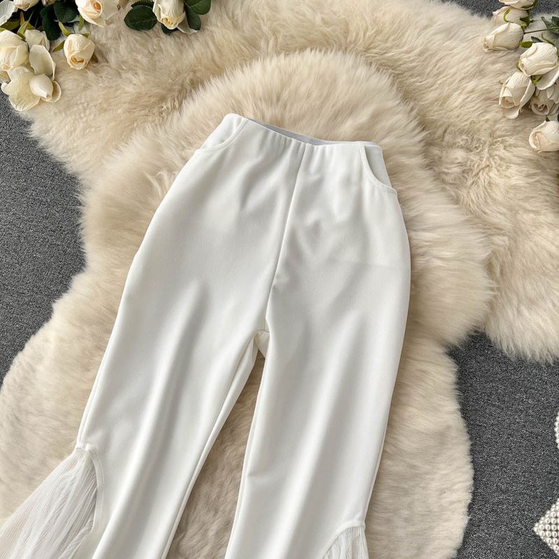 Damen Design Sinn Nische Mesh Spleißen Schlaghose Mode Performance Kostüm Tanzhose Trend_voghion.com