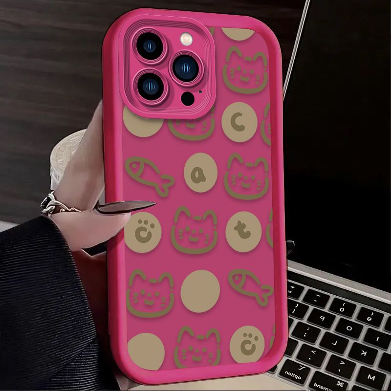 Custodia per telefono con motivo a pesce gatto e linea carina per iPhone 16 15 14 13 12 11 Pro Max X XS X S Max XR SE 2020 7 8 Plus Cover posteriore morbida in PC per iPhone 16_voghion.com