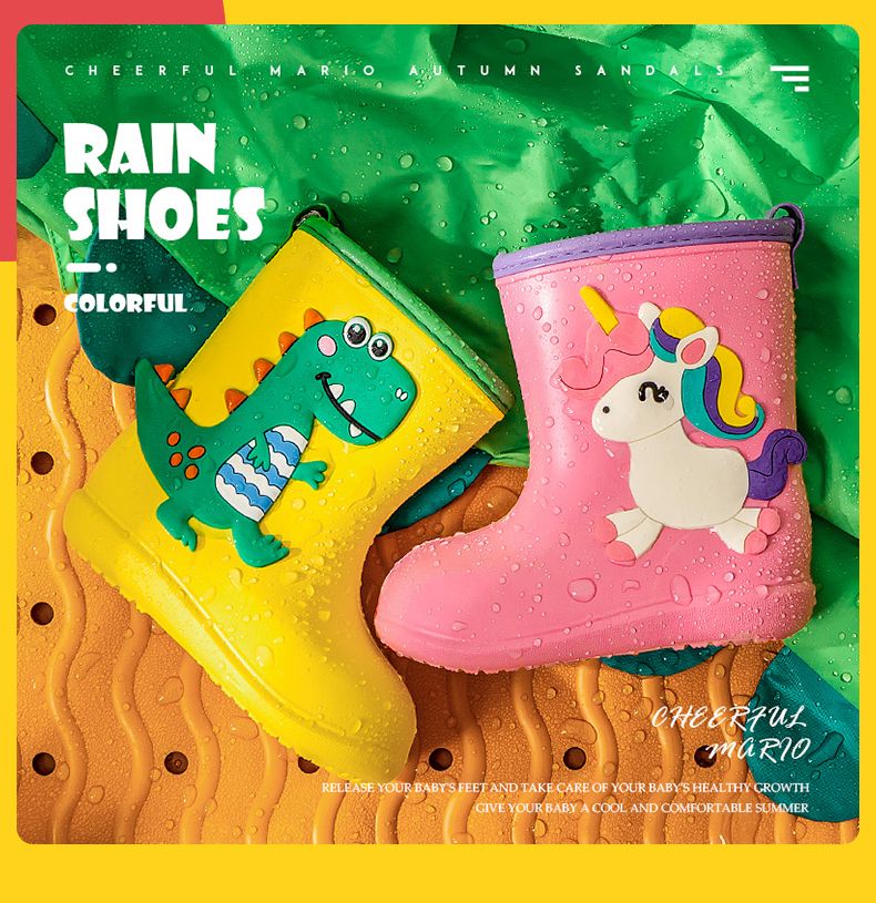 Botas infantis Bebê Meninos Menina EVA Antiderrapante Desenho Animado Dinossauro Chuva para Crianças Sapatos Impermeáveis Botas de Água menina_voghion.com