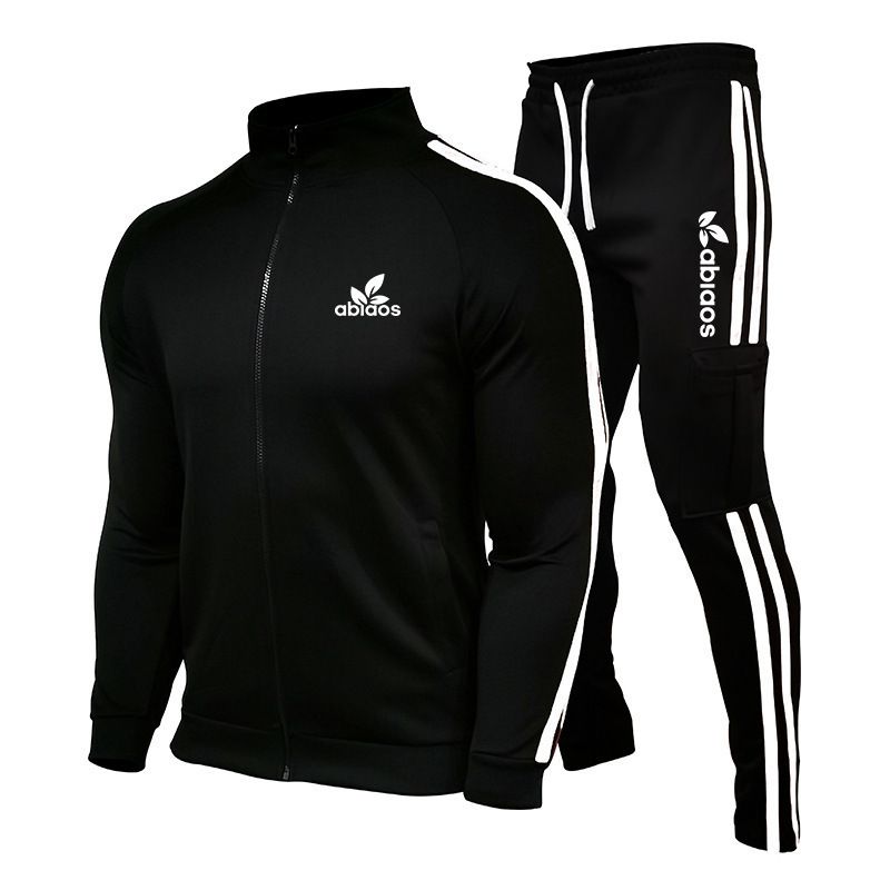 2024 Herren Frühling und Herbst Reißverschlussjacke Sporthose mit gestreifter Taschendekoration Laufanzug-Set_voghion.com