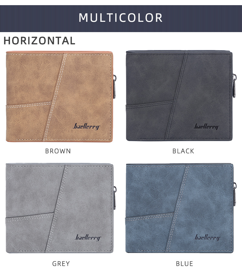 Baellery Portafoglio da uomo Opaco Corto Fermasoldi Multi-Card Portamonete Moda Cerniera Portafoglio verticale Clip_voghion.com