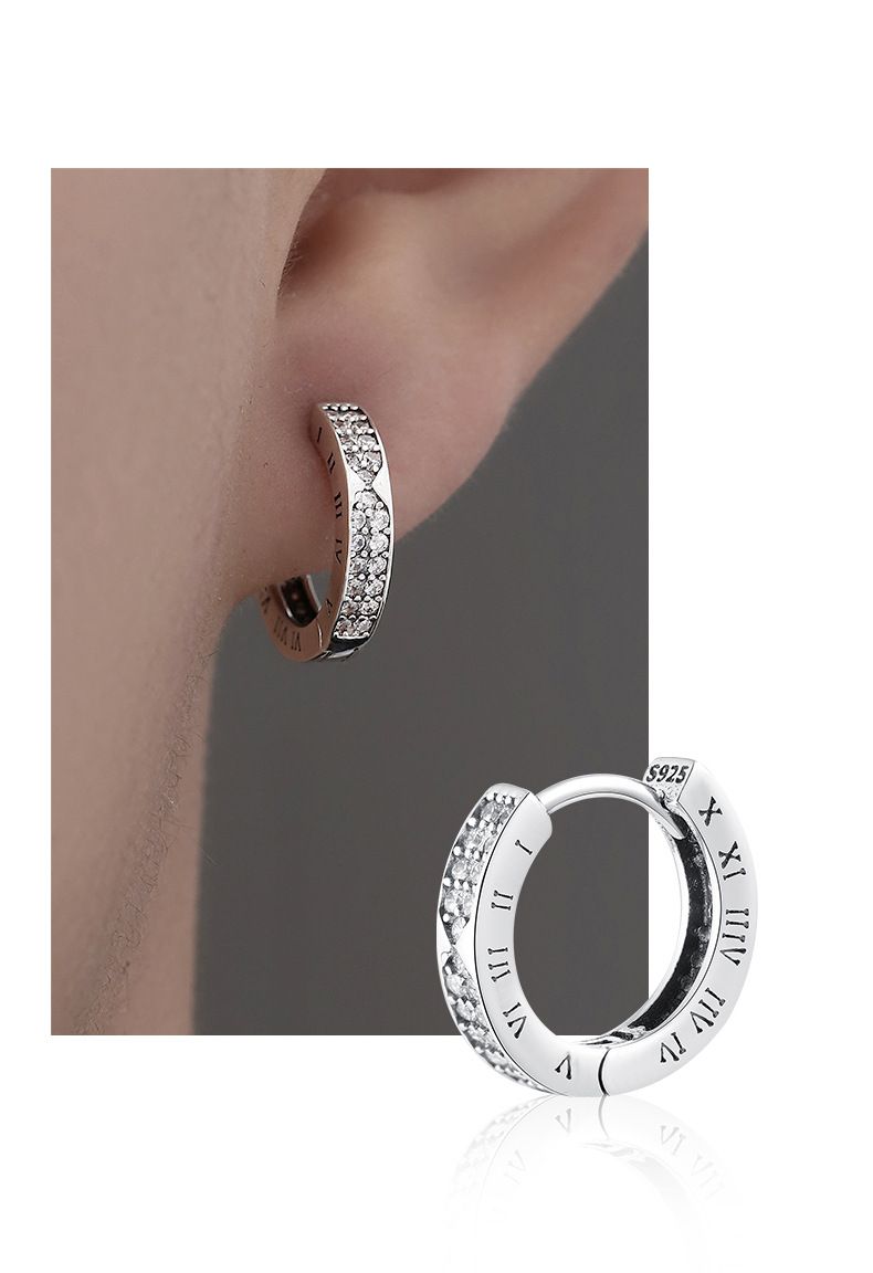 Orecchini a cerchio con numeri romani placcati in argento 925 e zirconi – Orecchini unisex minimalisti per uomo e donna, leggeri e ipoallergenici_voghion.com