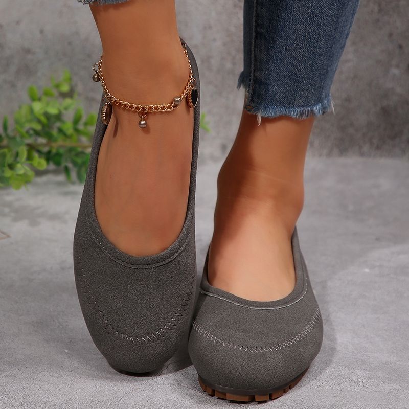 2025 Spring/Summer Large Flat Bottom Suede Round Head Foot Set, Shallow Mouth Fashionable Versatile Shoes For Outer Wear_voghion.com
