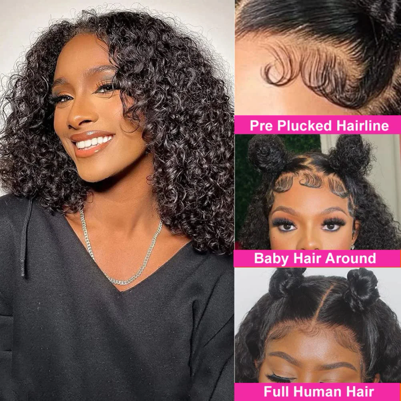 Brazilian Deep Wave Bob Wig 13x4 Lace Frontal Human Hair Curly Closure Preplucked_voghion.com