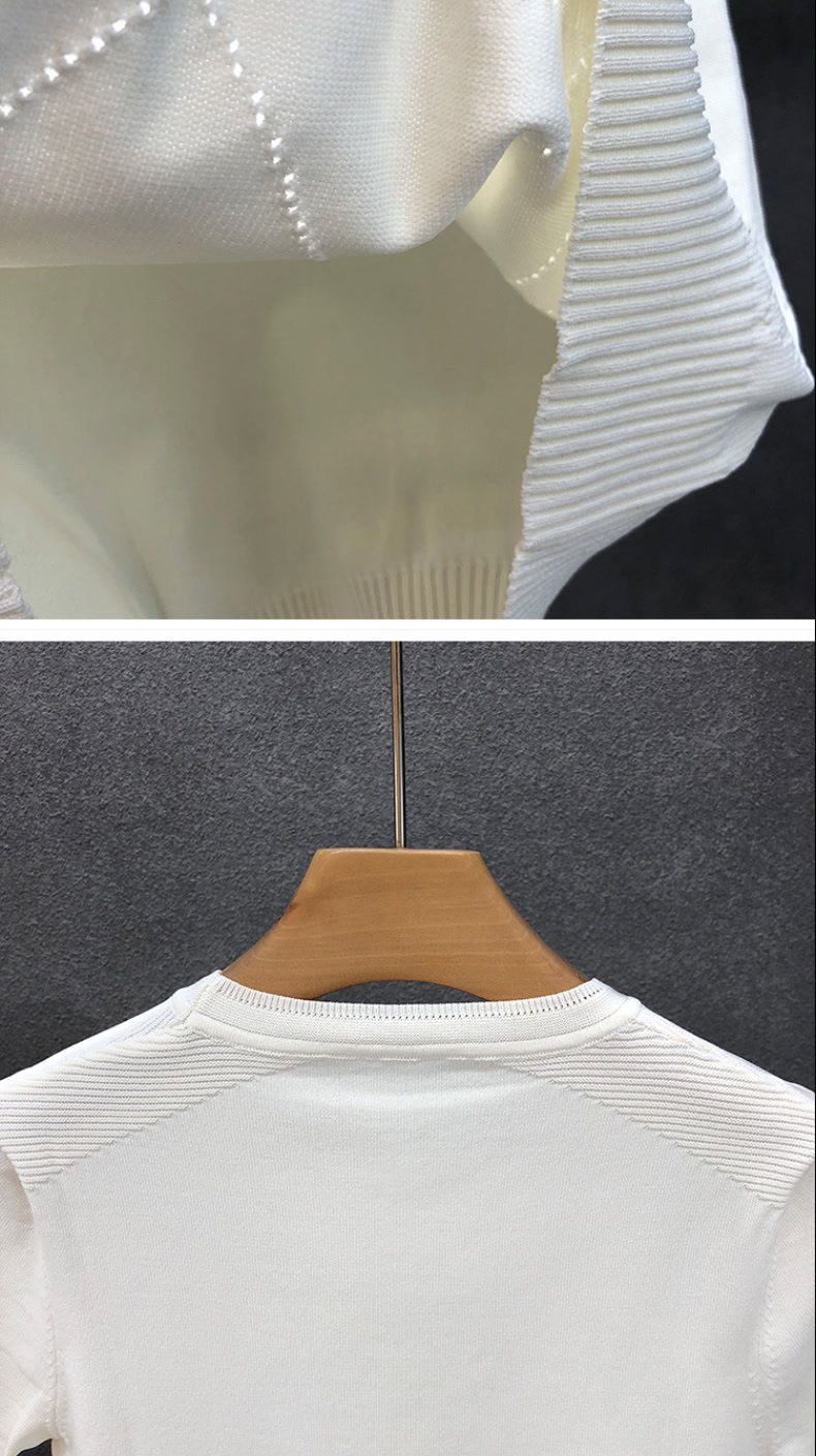 Maglietta intima da uomo estiva 2024, maglietta alla moda con scollo rotondo e mezze maniche, camicia di alta qualità a quadri con diamanti, in seta lavorata a maglia_voghion.com