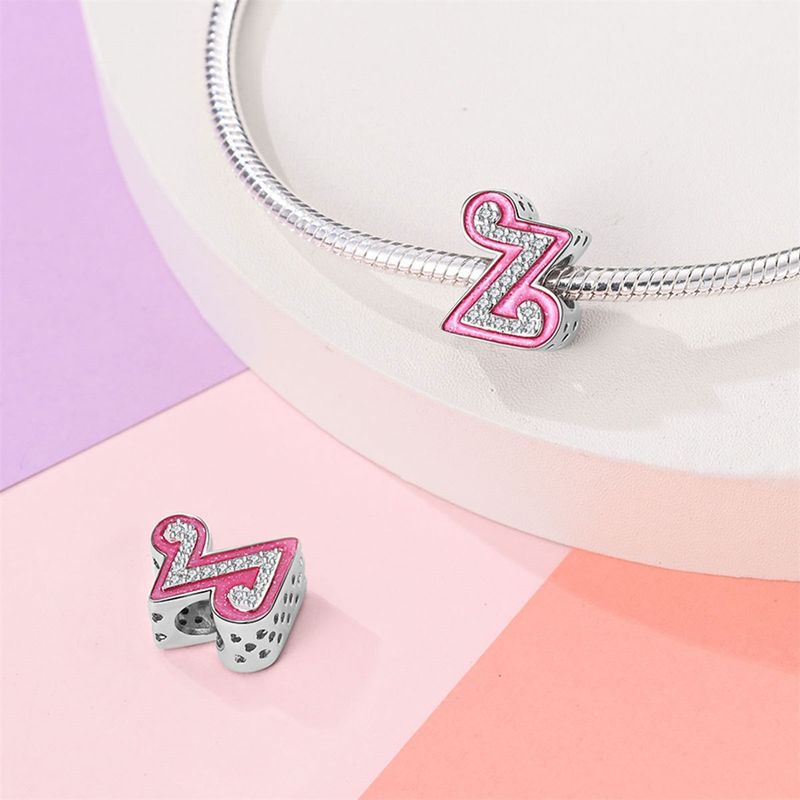 Damenschmuck Rosa Englischer Buchstabe Anhänger Perlen DIY Schmuck Zubehör Armband Kupfer plattiert 925 Silber_voghion.com