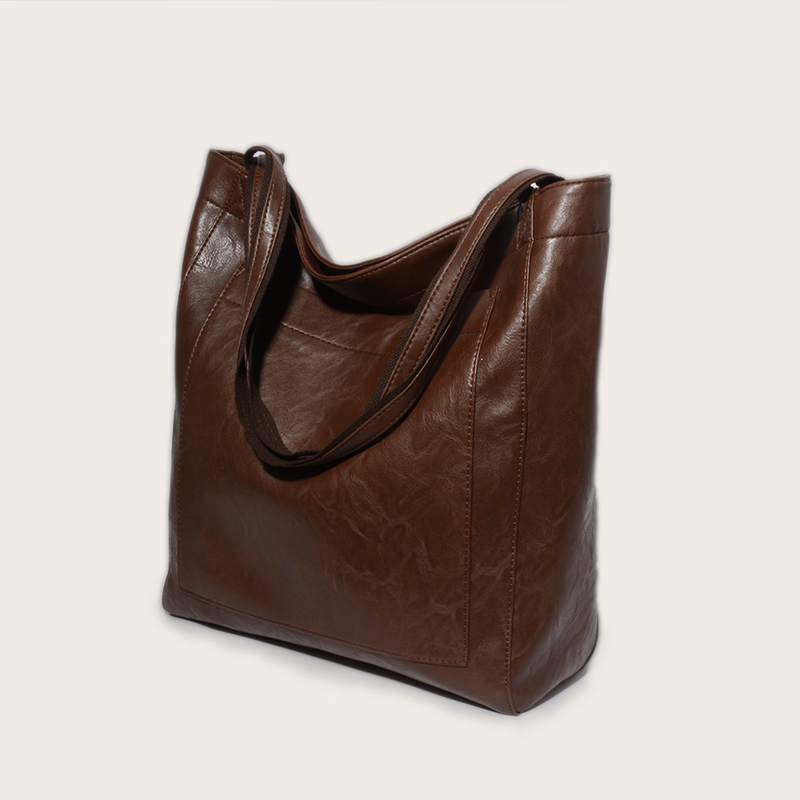 Pocket Women's Soft Handheld One Shoulder Oil and Wax Leather Large Capacity Fashion New Tote Bag_voghion.com