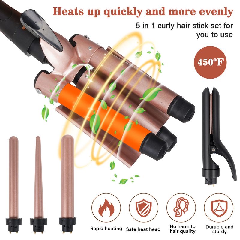 5-in-1 Multifunktions-Haarglätter, Dual-Use zum Glätten und Locken, Digitalanzeige, Drei-Röhren-Automatik_voghion.com