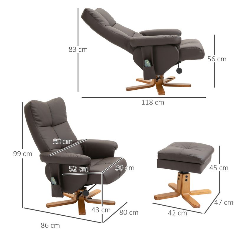 Relaxsessel Mit Hocker Massagesessel Fernsehsessel 145° Neigung 10 Vibrationpunkte Kunstleder Braun Für Entspannung & Komfort | Aosom.de_voghion.com