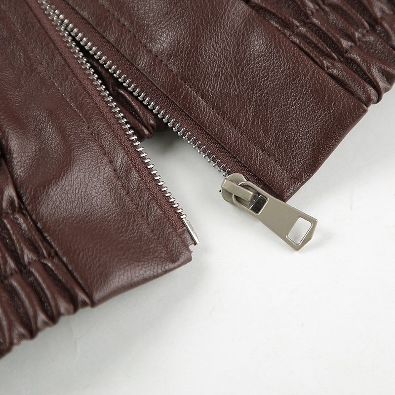 Damenbekleidung Vintage-inspirierte Bomberjacke für Damen – Fliegermantel aus PU-Leder, entspannte Passform, klassisches Braun, Freizeit- und Bürokleidung_voghion.com