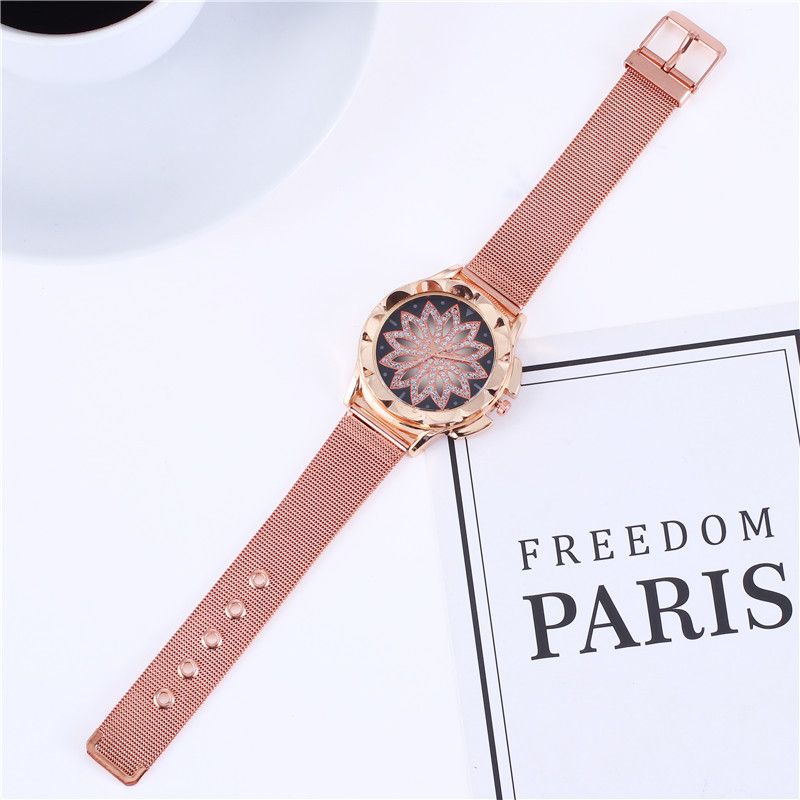Montre populaire WISH pour femme, bonne chance, plaque de fleurs créative, bracelet en maille métallique décontracté pour femme, montre à quartz_voghion.com