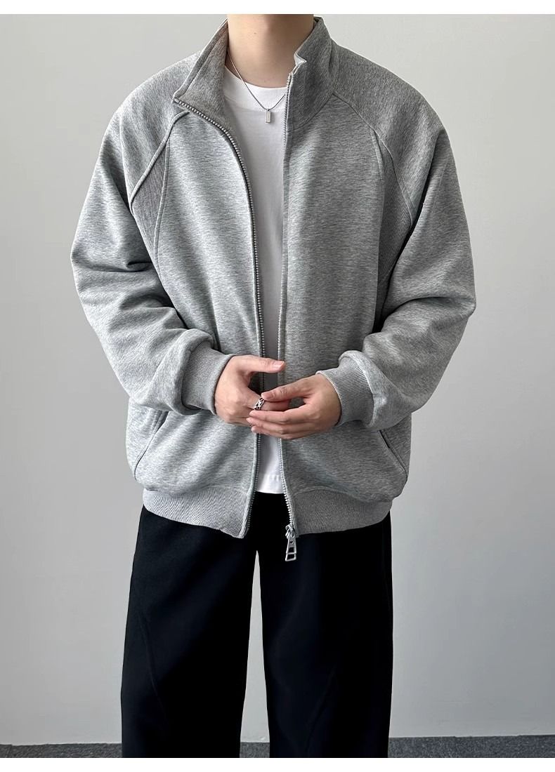 Strick-Sweatshirt mit Reißverschluss für Herren – Stehkragen, übergroße Passform, minimalistisches Design (M-3XL, Baumwollmischung, Ganzjahres-Schichtstück)_voghion.com