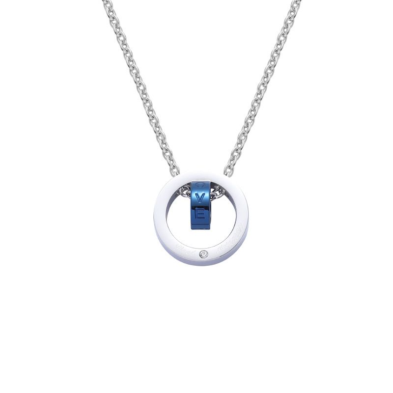 Collana con ciondolo geometrico hip hop, unisex, in acciaio al titanio, con doppio cerchio, minimalista, per uomo e donna_voghion.com