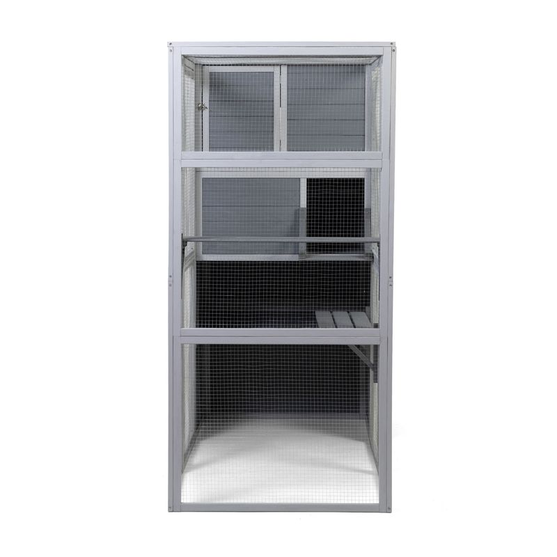 Large Wooden Cat Enclosure with Waterproof Roof and Platforms, Gray_voghion.com