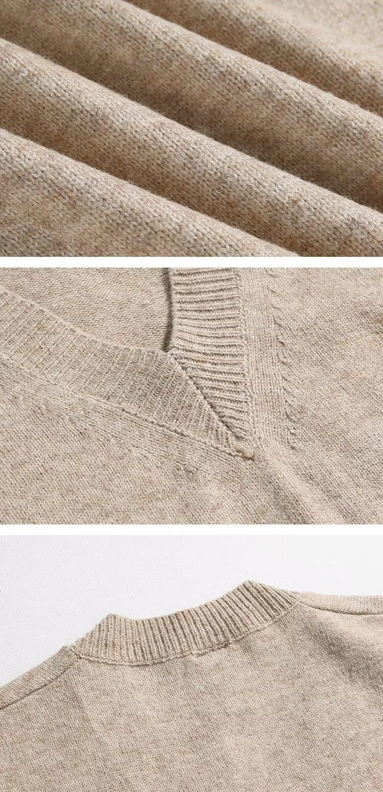 Maglione lavorato a maglia senza maniche, tinta unita, gilet da uomo, scollo a V, maglietta base alla moda_voghion.com