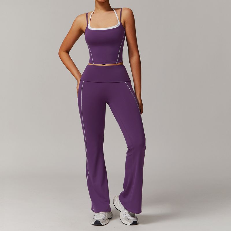 LazyZoom Two-in-One Halter Neck Beautiful Back Yoga Foldable High-Waist Casual Versatile Fitness Sports Set 5009_voghion.com