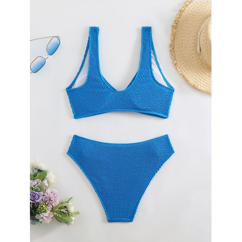 Separate Solid Color Bikini With High Waist Cover_voghion.com