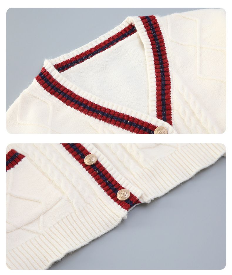 Frühlings- und Herbstanzüge für Mädchen von Zhongda, dreiteiliges Set für Kinder im College-Stil, Pullover, Strickjacke, Hemd, Faltenrock_voghion.com