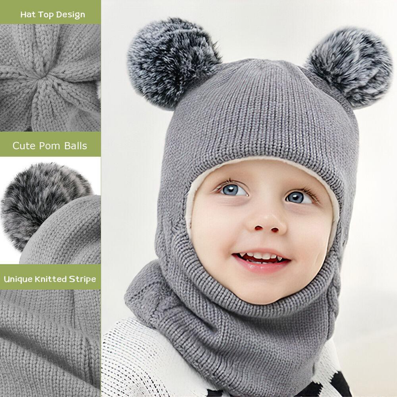 Παιδικό καπέλο Fleece 2-7 ετών Εσωτερικό χοντρό μωρό Χειμερινό καπέλο μωρό κορίτσια αγόρια Ζεστά καπέλα Σετ κασκόλ Βρεφικό καπό Πλεκτά χαριτωμένα καπέλα_voghion.com