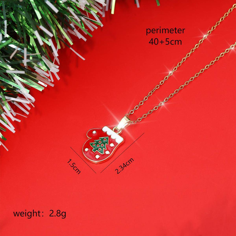 Exquisite Dripping Oil Christmas Glove Pendant Cute Jewelry Set Women's Style Fashion Christmas Tree Stainless Steel Clavicle Chain Holiday Earrings_voghion.com