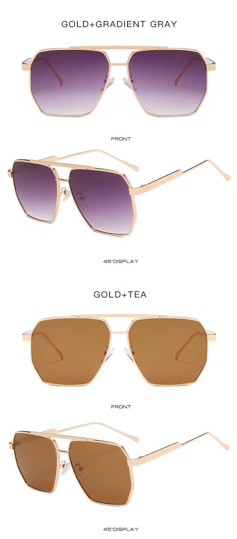 Lunettes de soleil à double faisceau en métal, lunettes de soleil à monture fine de style pilote carré, lunettes de soleil coréennes pour femmes et hommes_voghion.com