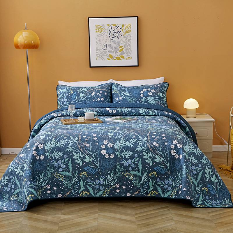 100% Cotton Floral Printed Bedding Quilt Sets, Vintage Lightweight Coverlet Ultra Soft Bedspread Set With Pillow Shams For All Season, 3 PCS_voghion.com