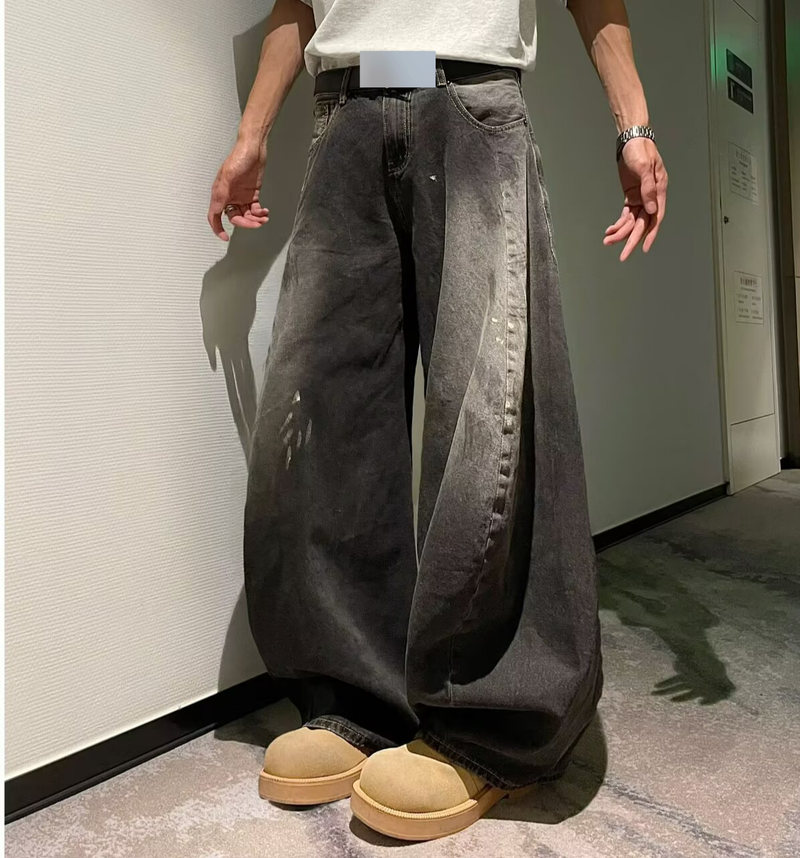 Inktspattende jeans voor heren in de zomer, Amerikaanse high street-sfeer, los, casual, veelzijdig, gewassen, niche, rechte pijpen en wijde pijpen_voghion.com