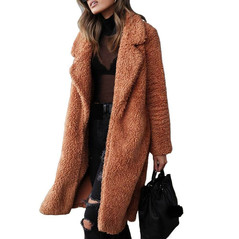 Damen Winter Fleecemantel Mit Reverskragen, Langärmlige Plüschoberbekleidung, Doppelseitige Weiche Flauschige Jacke Für Herbst Und Winter_voghion.com
