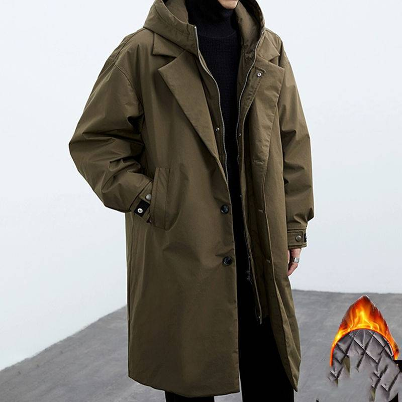 Modischer, langer Parka-Mantel für Herren, Windjacke mit abnehmbarer Kapuze und zweiteiligem Kunstdesign, wasserabweisendes Polyester-Obermaterial_voghion.com