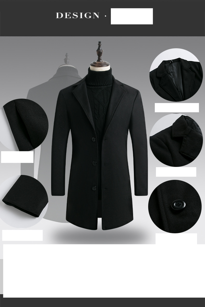 Roupas masculinas Outono e inverno Casaco de lã masculino estilo coreano Slim Fit Plus Algodão Comprimento médio Corta-vento Casaco de lã masculino em lote_voghion.com