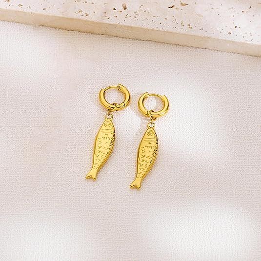 Orecchini ad anello in oro da donna, orecchini a forma di pesce rosso, gioielli alla moda per le donne_voghion.com