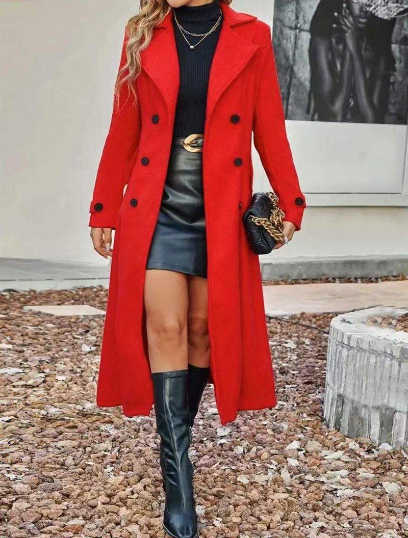 Women's Double-Breasted Wool Blend Trench Coat – Slim Fit Long Coat With Belt, Elegant Fall Winter Jacket For Women_voghion.com