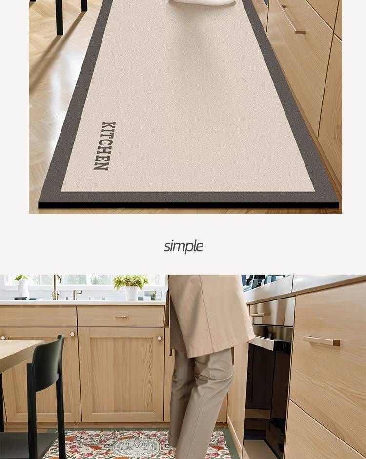 Quick-Dry Kitchen Runner Mat - Non-Slip Diatomite Absorbent Rug With Modern Stripes & Florals, Waterproof Floor Pad For Wet Areas_voghion.com