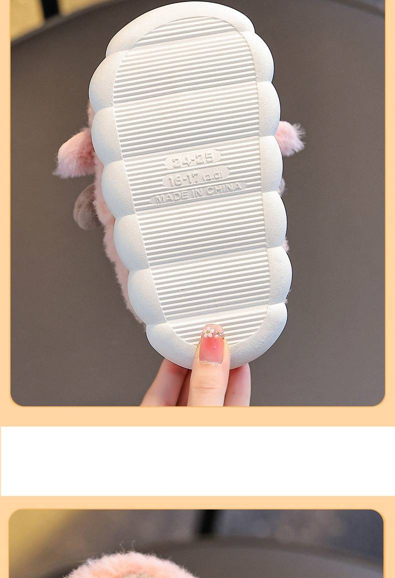 Pantufas de inverno infantis forradas com pelúcia e com proteção para o calcanhar - Pantufas aconchegantes para meninos e meninas (rosa/bege/azul-marinho/azul-celeste, tamanhos 22-37)_voghion.com