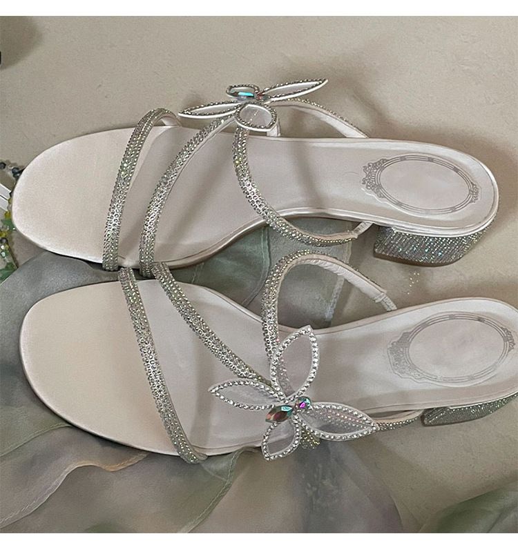 Sandali RC con strass con tacco spesso e fiocco incrociato 2023 Spring New Fairy Cool Drag_voghion.com