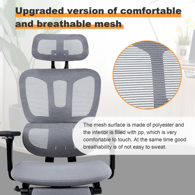 Multi-functional Ergonomic Mesh Office Chair With Adjustable Armrest,Footrest,Lumbar Support, 360° Silent Wheels,Headrest For Home & Office_voghion.com