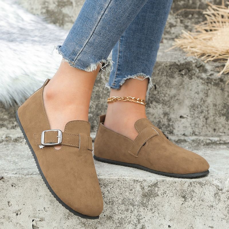 Women's Wide Width Slip-On Loafers - Breathable Flat Shoes With Buckle Detail, Comfortable Casual Shoes For Wide Feet_voghion.com