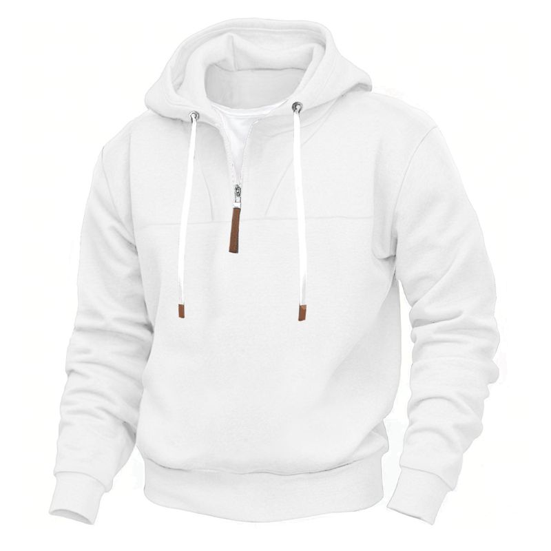 Unisex-Kapuzenpullover mit Fleecefutter und halbem Reißverschluss – Übergroßer passender Pullover für Paare mit Kontrasteinsätzen (Weiß/Marineblau/Schwarz/Hellgrau/Khaki/Burgunderrot, S-XXXL)_voghion.com